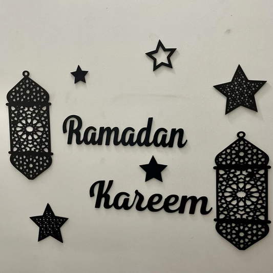 Islamic Ramadan Kareem Golden Acrylic & Black Wooden Decor For Wall Decor