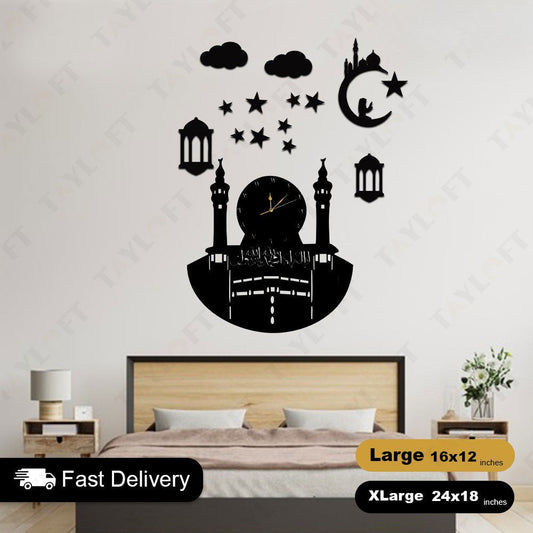 Islamic Wooden Clock Makkah For Wall Decor