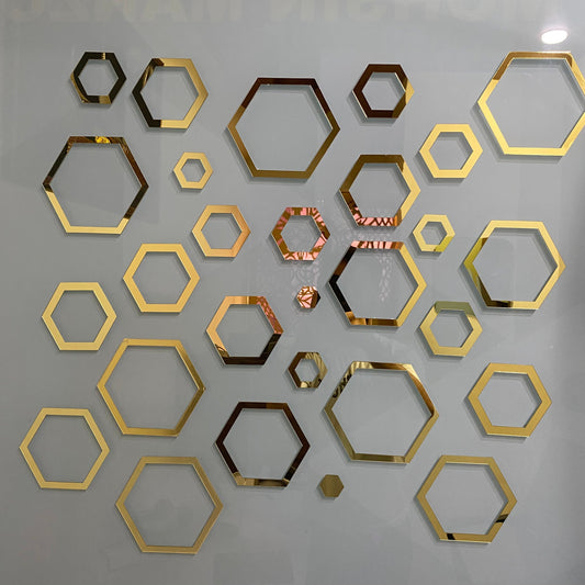 Acrylic Hexagon Ring Mirror Wall Decor.