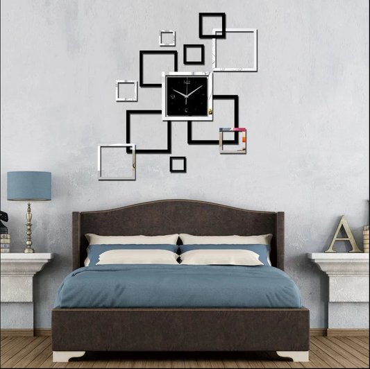 Square Shaped Silver & Golden Acrylic Clock For Wall Decor